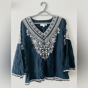 Women’s Chelsea & Theodore Embroided Boho Blouse in Navy blue